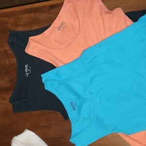 Tanks- Set of 3, size medium, balck, salmon & turquoise